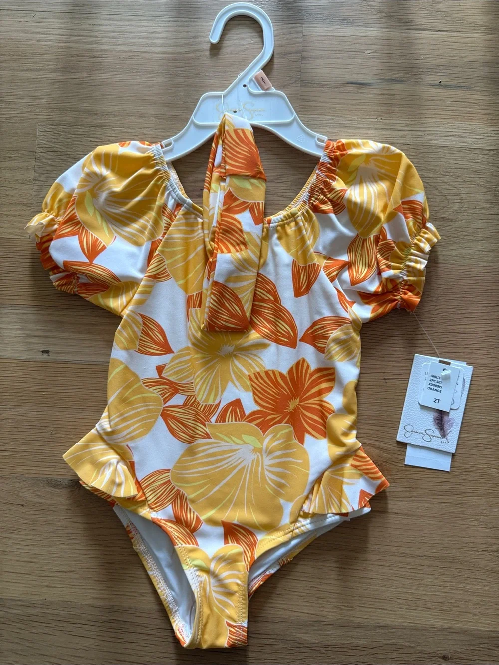 NWT Jessica Simpson Girls' Yellow & Orange Floral One-Piece Swimsuit 2T